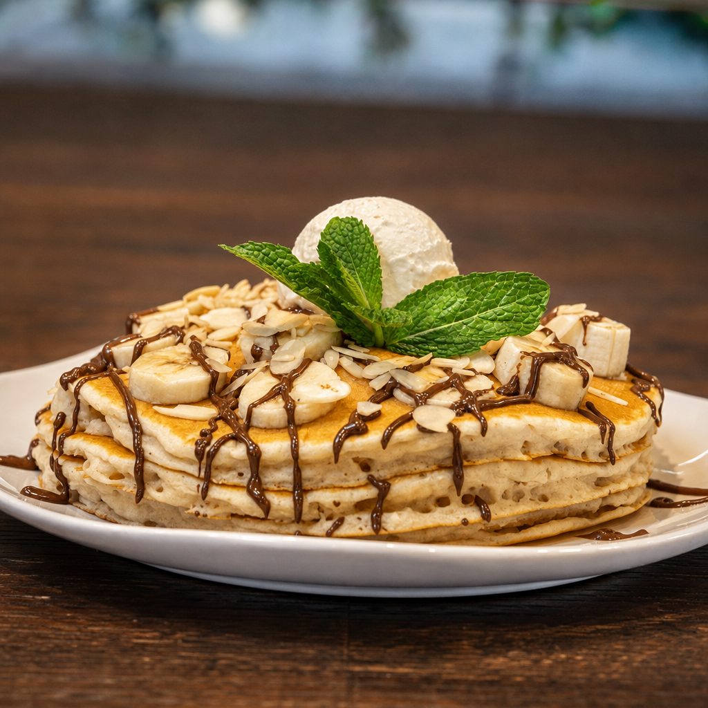 Nutella Almond Banana Pancakes.
